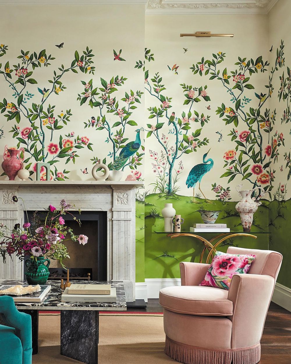 Living room wallpaper decor dianehilldesign