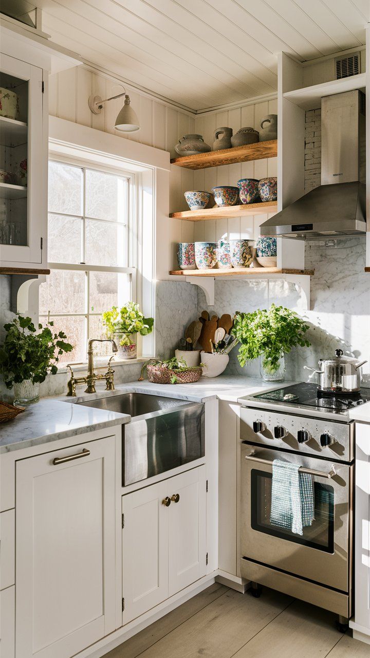 Tiny cute cottage kitchen design