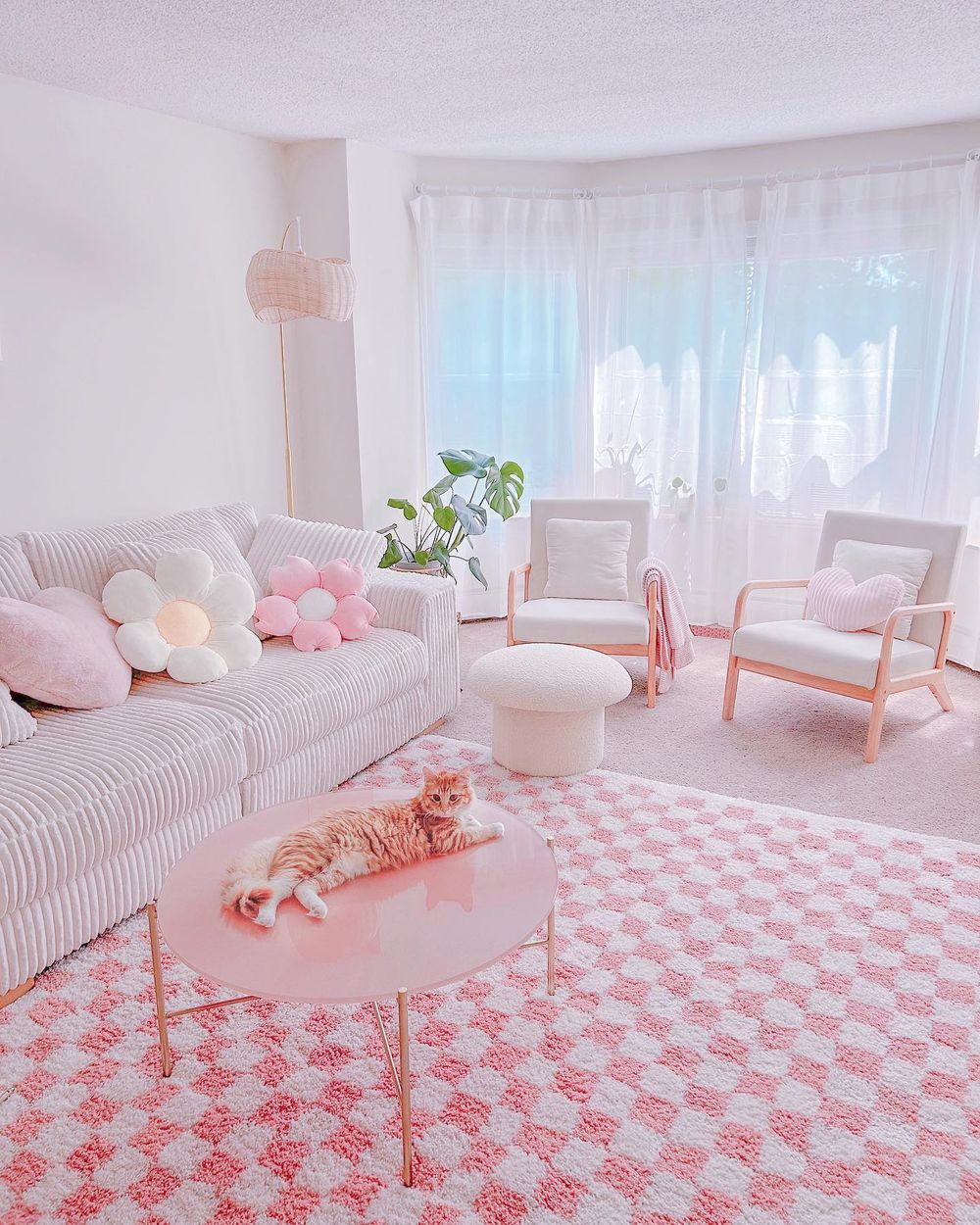 Danish pastel aesthetic Pink checkered rug kitsunepeony