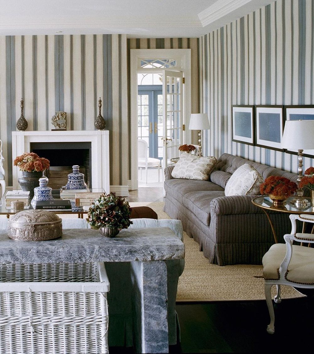 Blue striped walls living room wallpaper stephensillsassociates