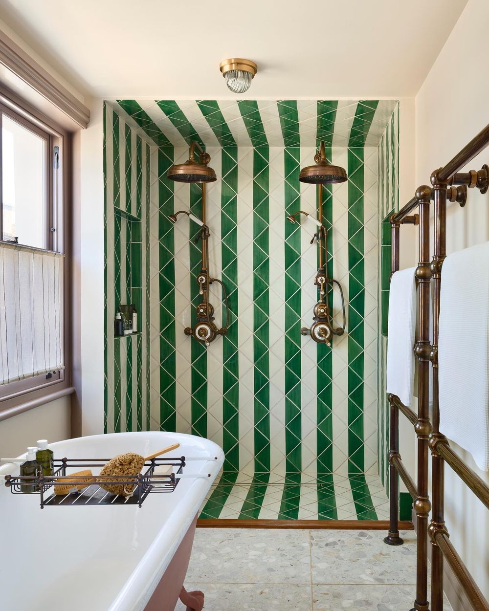 Neo-traditional bathroom double shower heads orlaread
