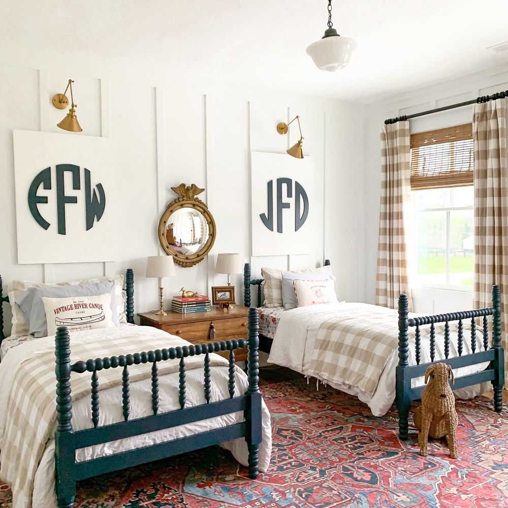Boys bedroom decor 2 Twin Beds Wall Initials homeandhallow