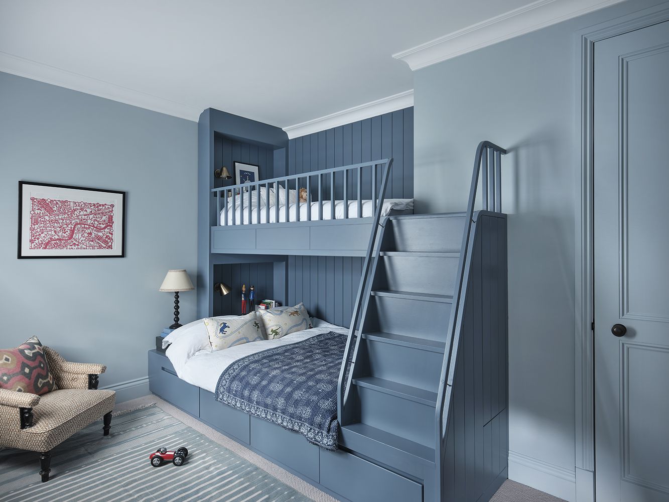 Boys bedroom ideas Blue bunk bed with full sized bed deroseesa