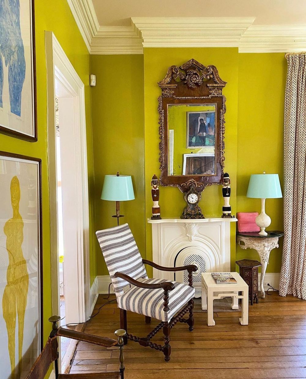 Chartreuse interior walls traditional living @matthewcarterinteriors