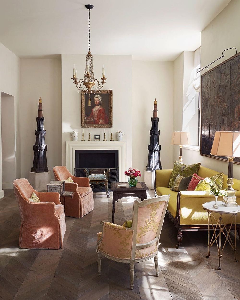 Chartreuse sofa traditional style Amelia Handegan Rooms