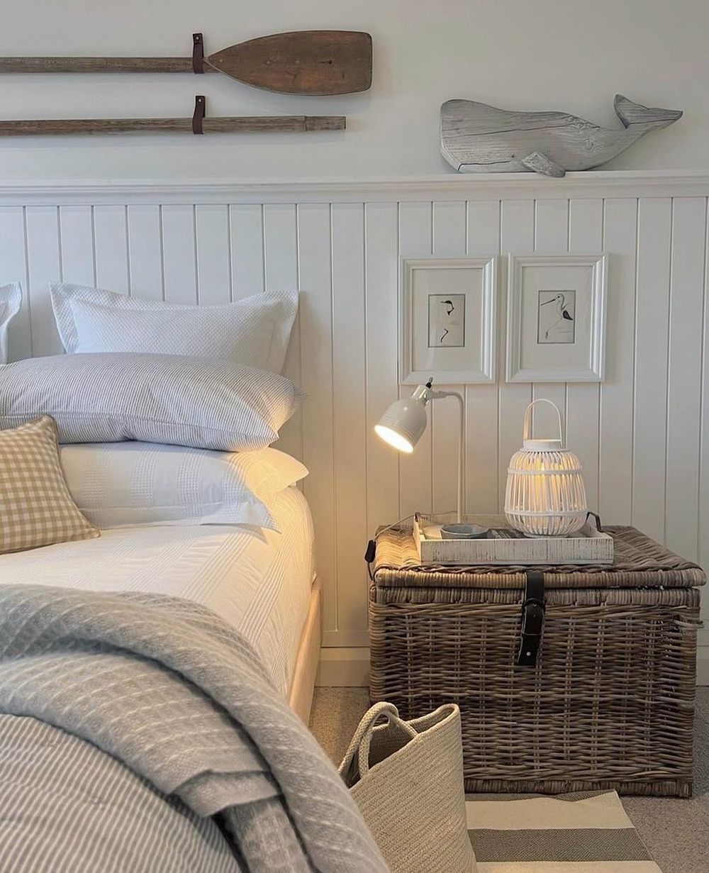 Coastal cottage bedroom @shuttersandstripes