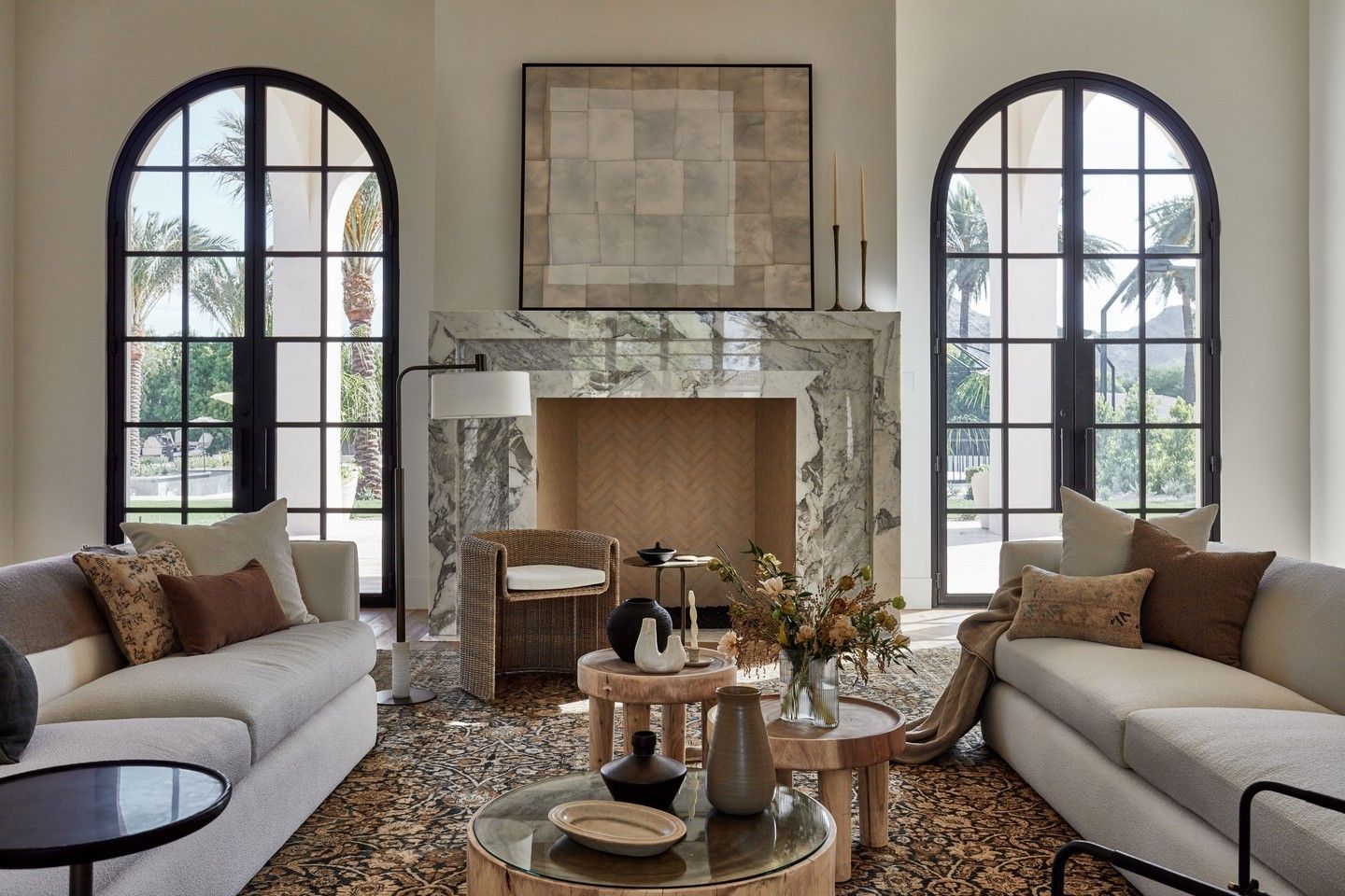 French doors arched in living room maevedesigncollective