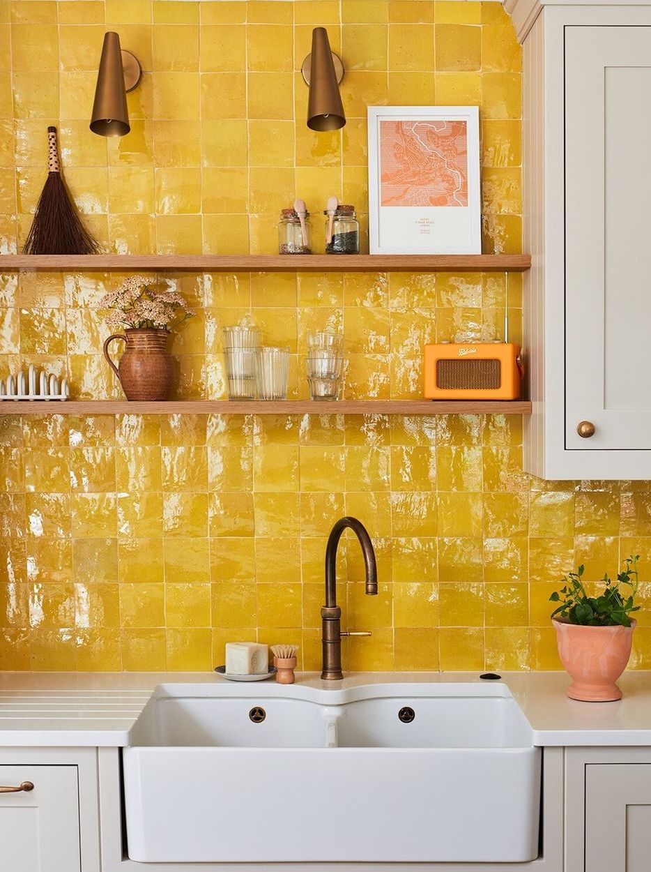 Kitchen backsplash ideas yellow glazed tile @lizziegreen.co