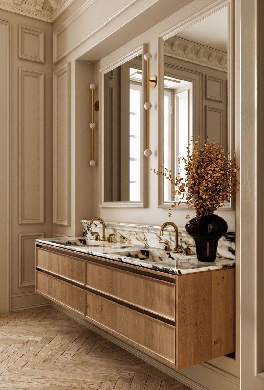 Marble bathroom countertops floating vanity anthology_creative_studio