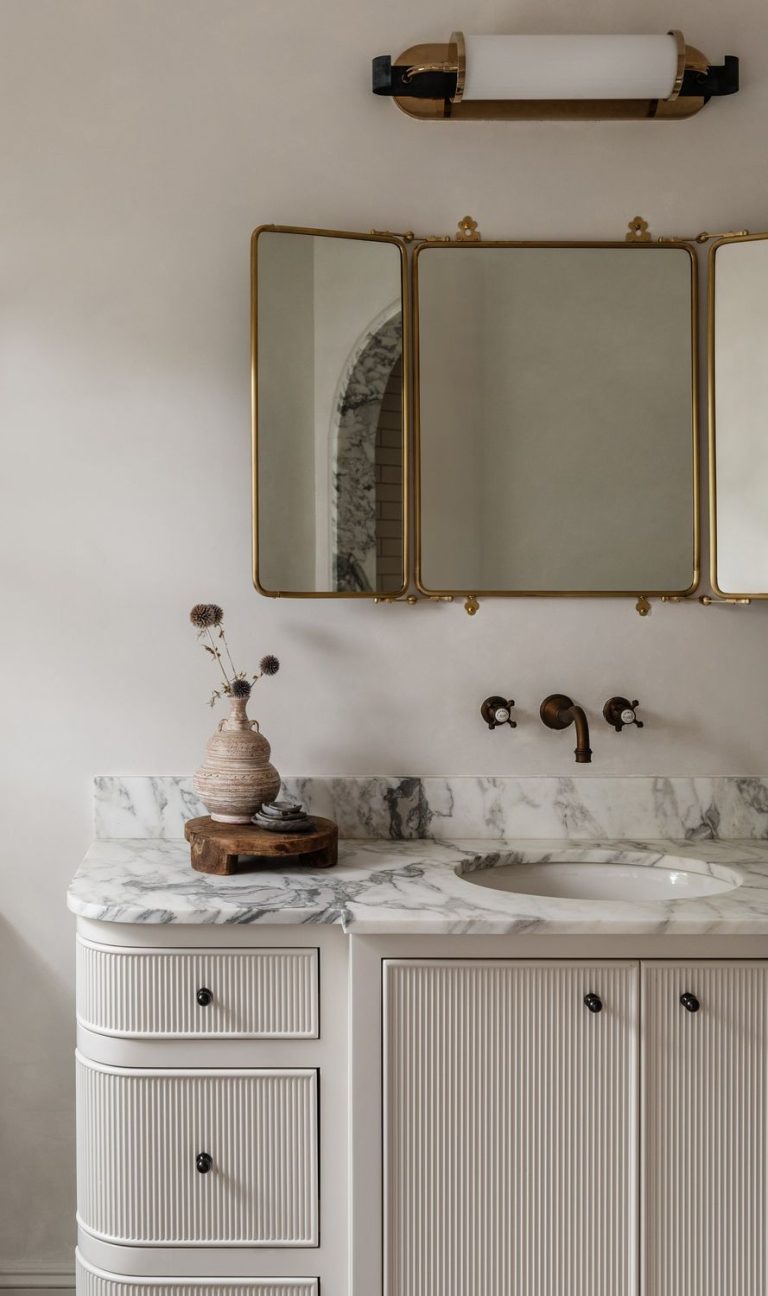 Marble bathroom countertops beadboard vanity cabinets coletteinteriors