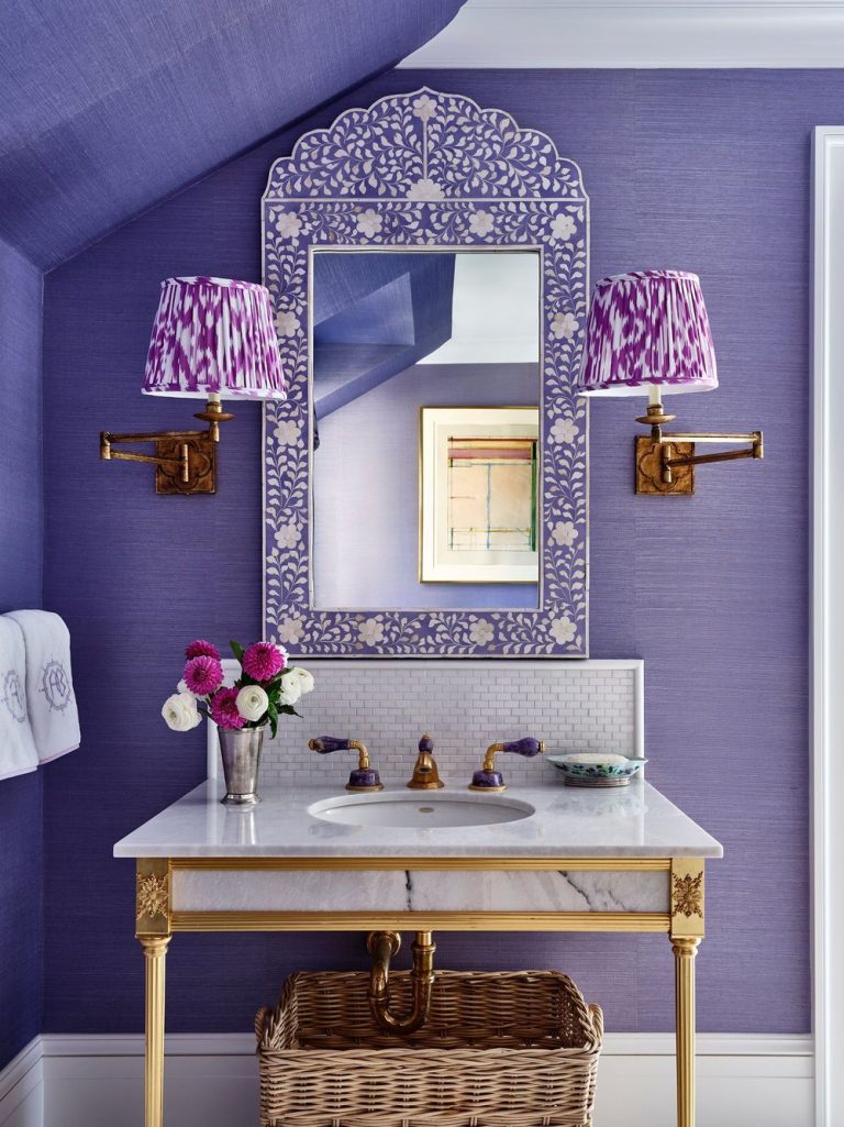 Purple bathroom decor hillarytaylorinteriors