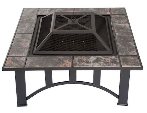 Rennert+33-Inch+Outdoor+Wood+Burning+Firepit+Table+with+Screen,+Cover,+and+Poker