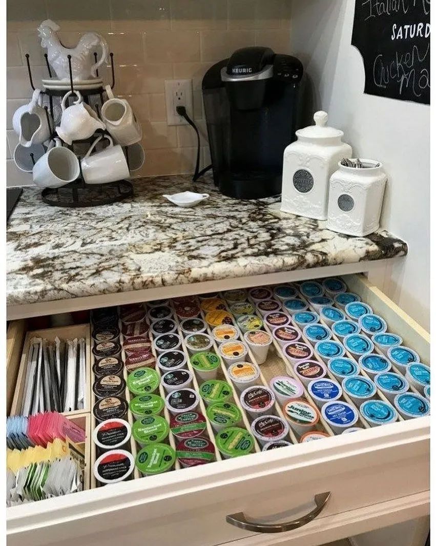 Coffee station organization ideas drawer storage