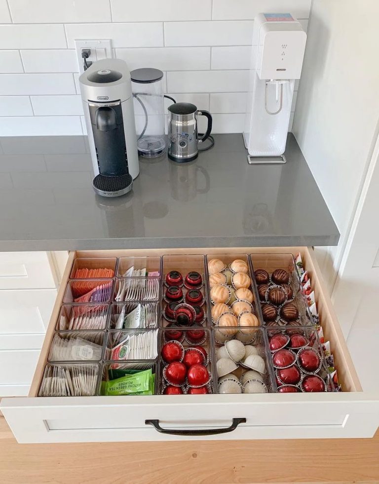Coffee station organization ideas drawer slots trays