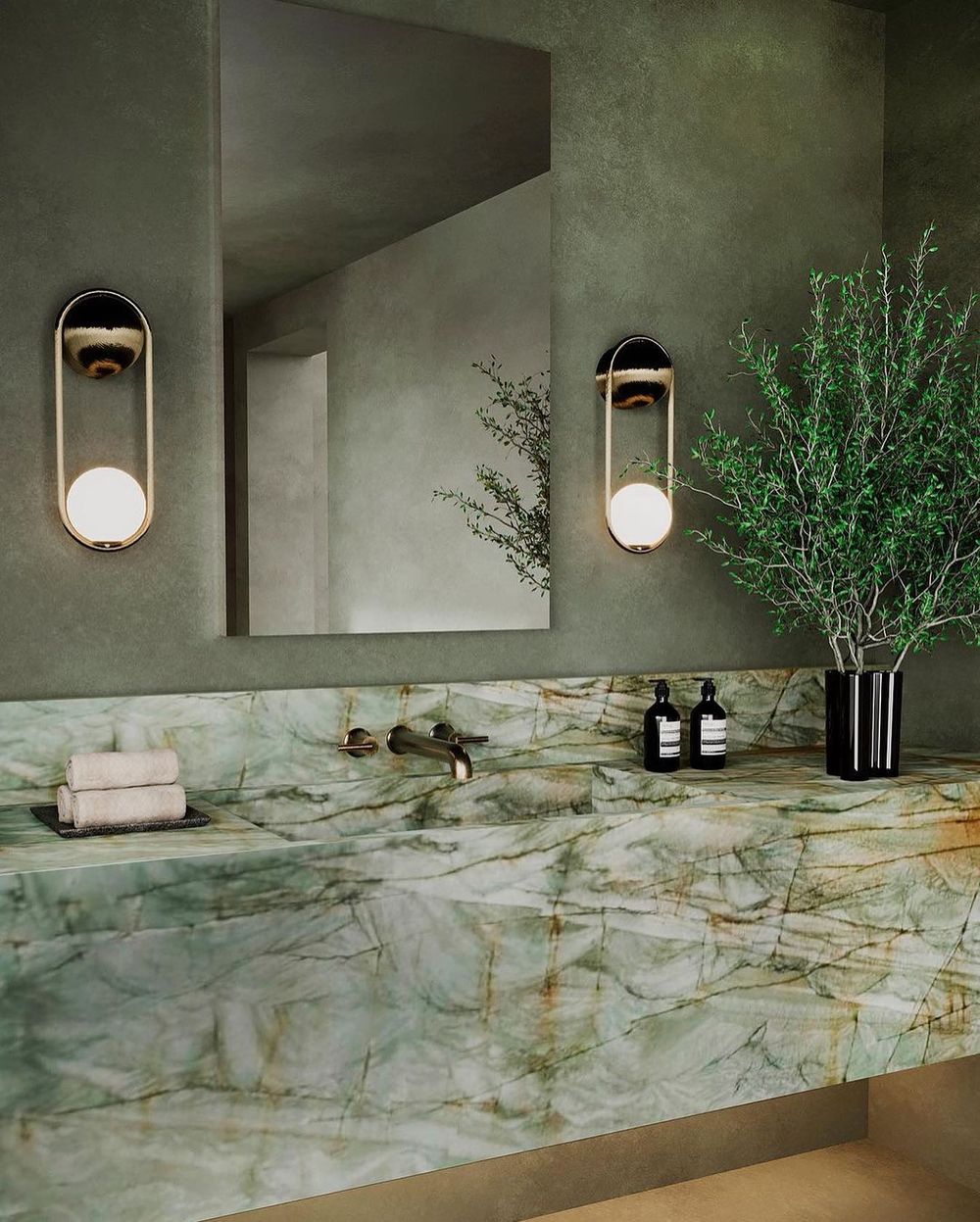 Green marble bathroom vanity 