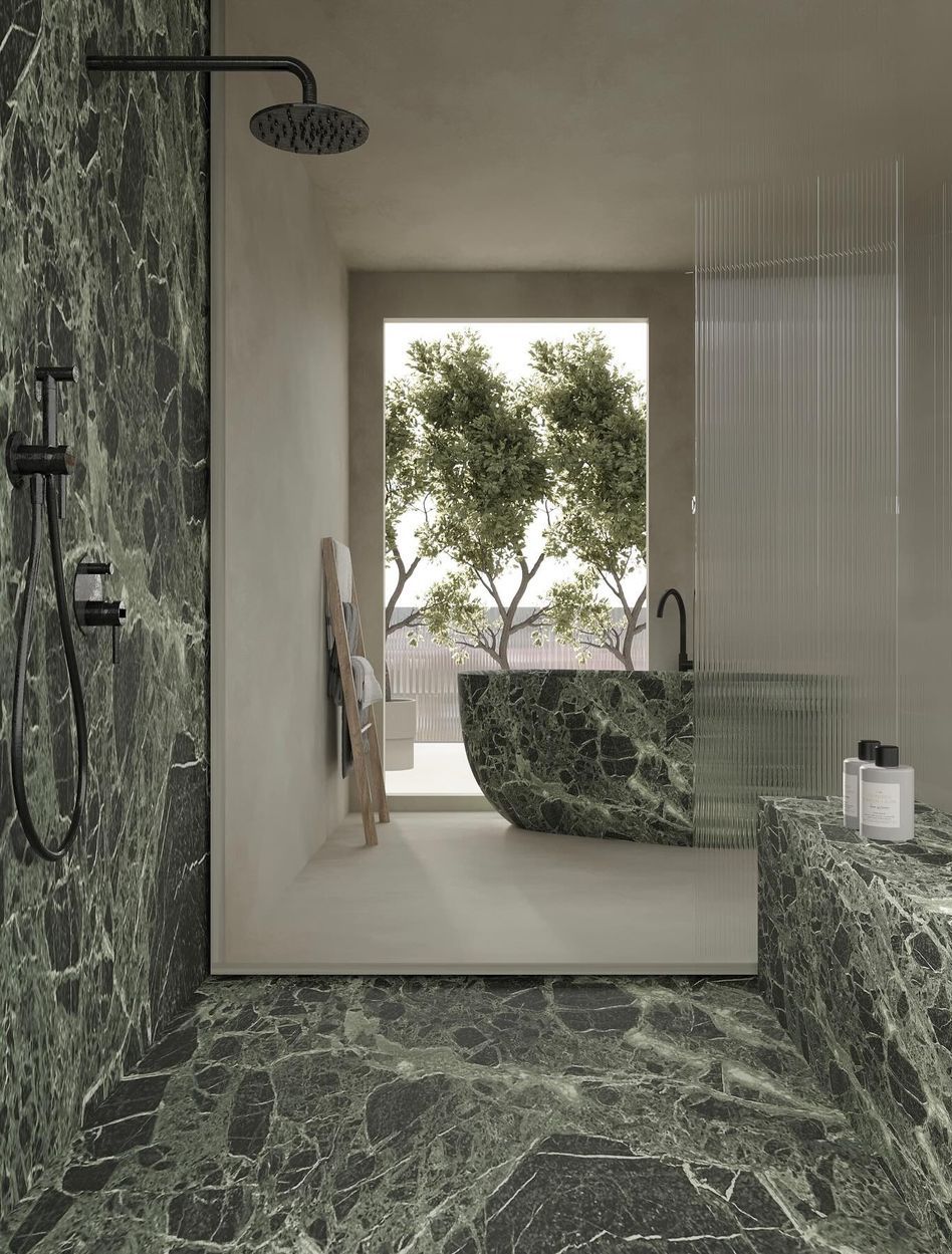 Green marble shower design 