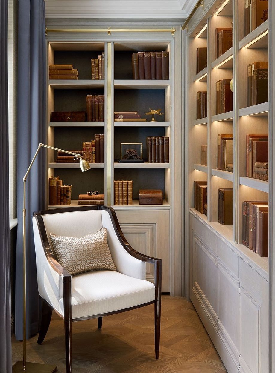 Home library design ideas Under shelf lighting laurahammett.interiors