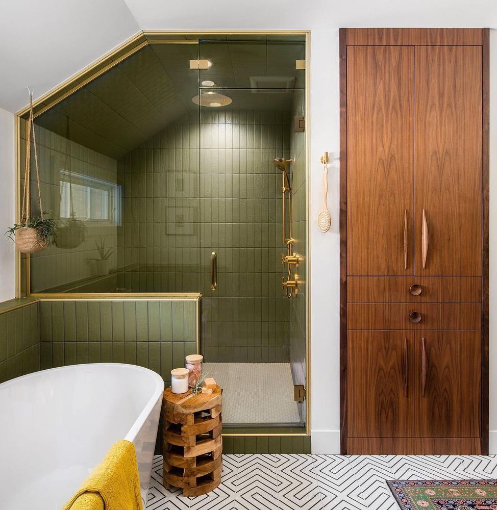 Shower ideas mid-century modern green tile