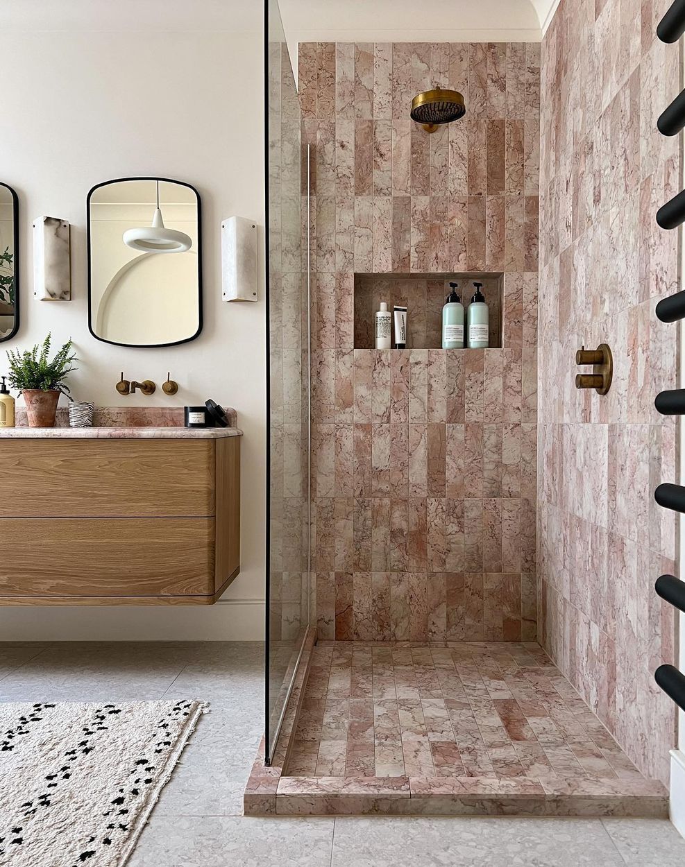 Shower ideas pink marble tiles
