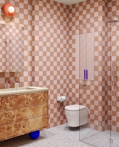 Bathroom tile ideas pink checkered