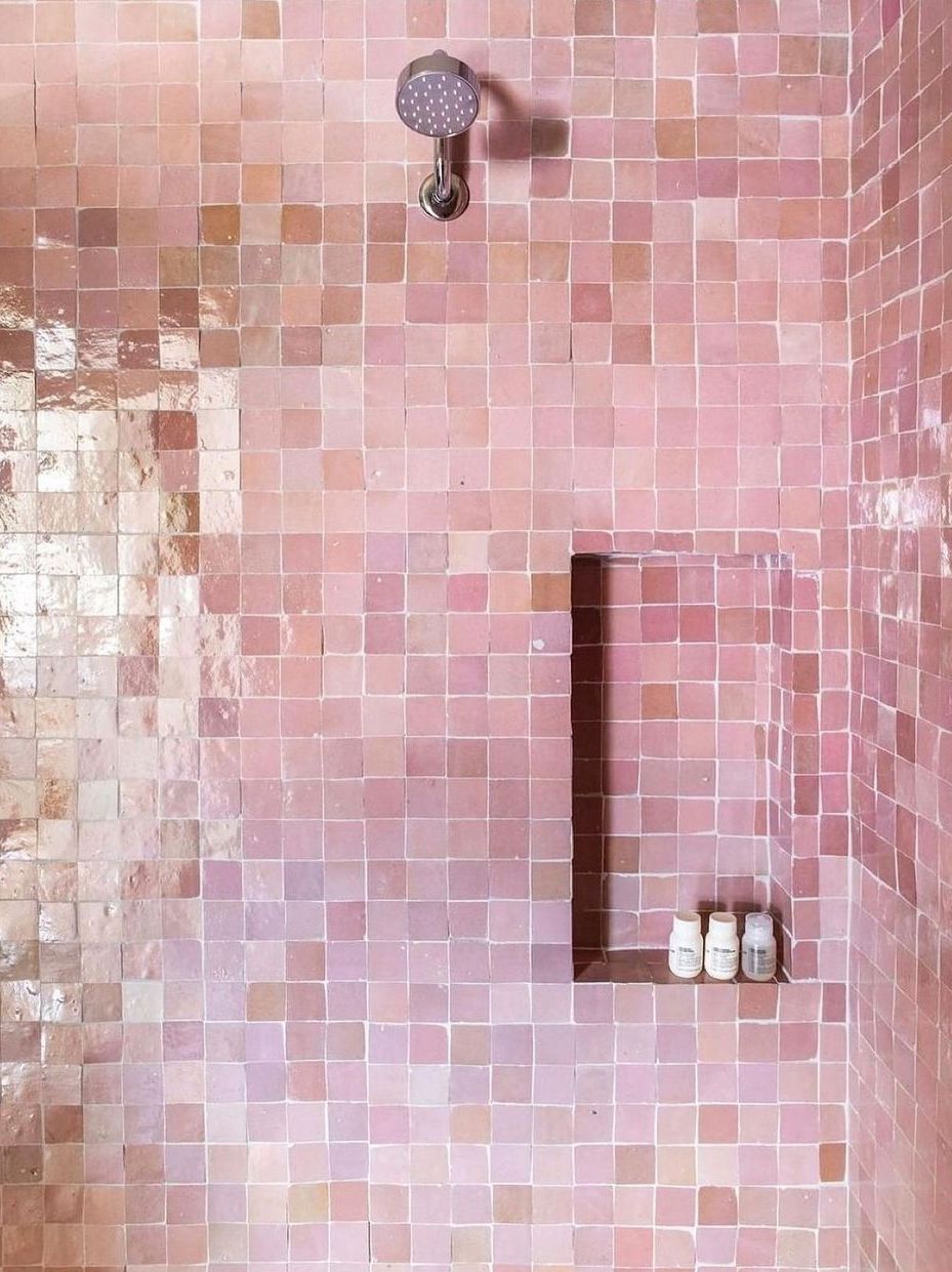 Shower tile ideas pink