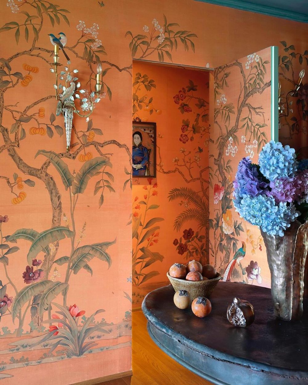 Wallpaper ideas striking orange De Gournay @martaferrimartaferri