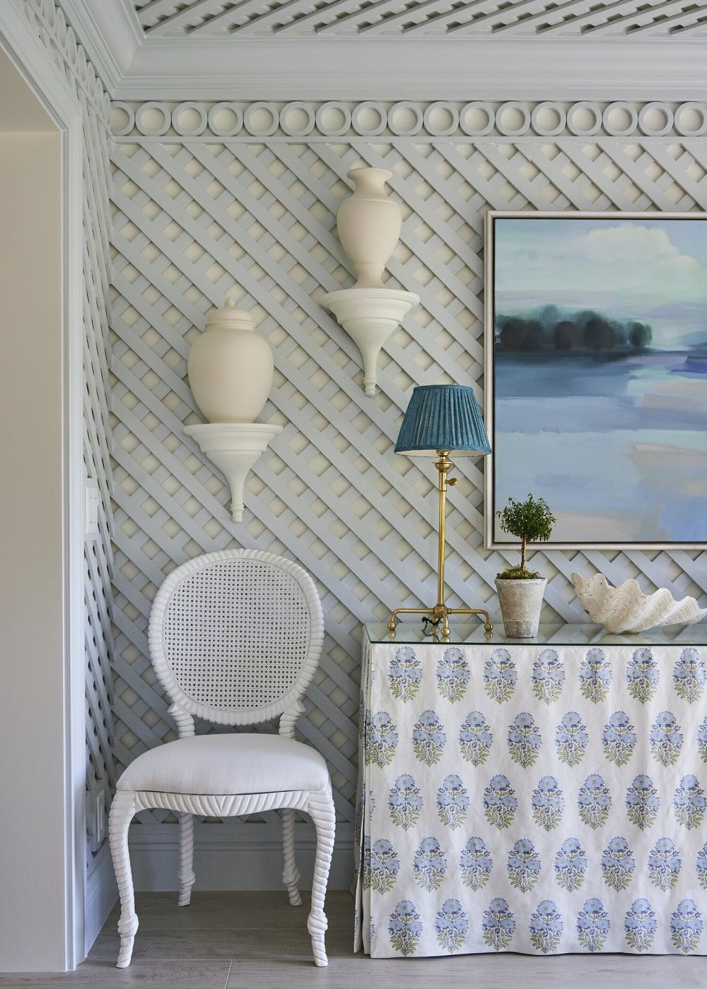 Beach Home Entryway lattice walls