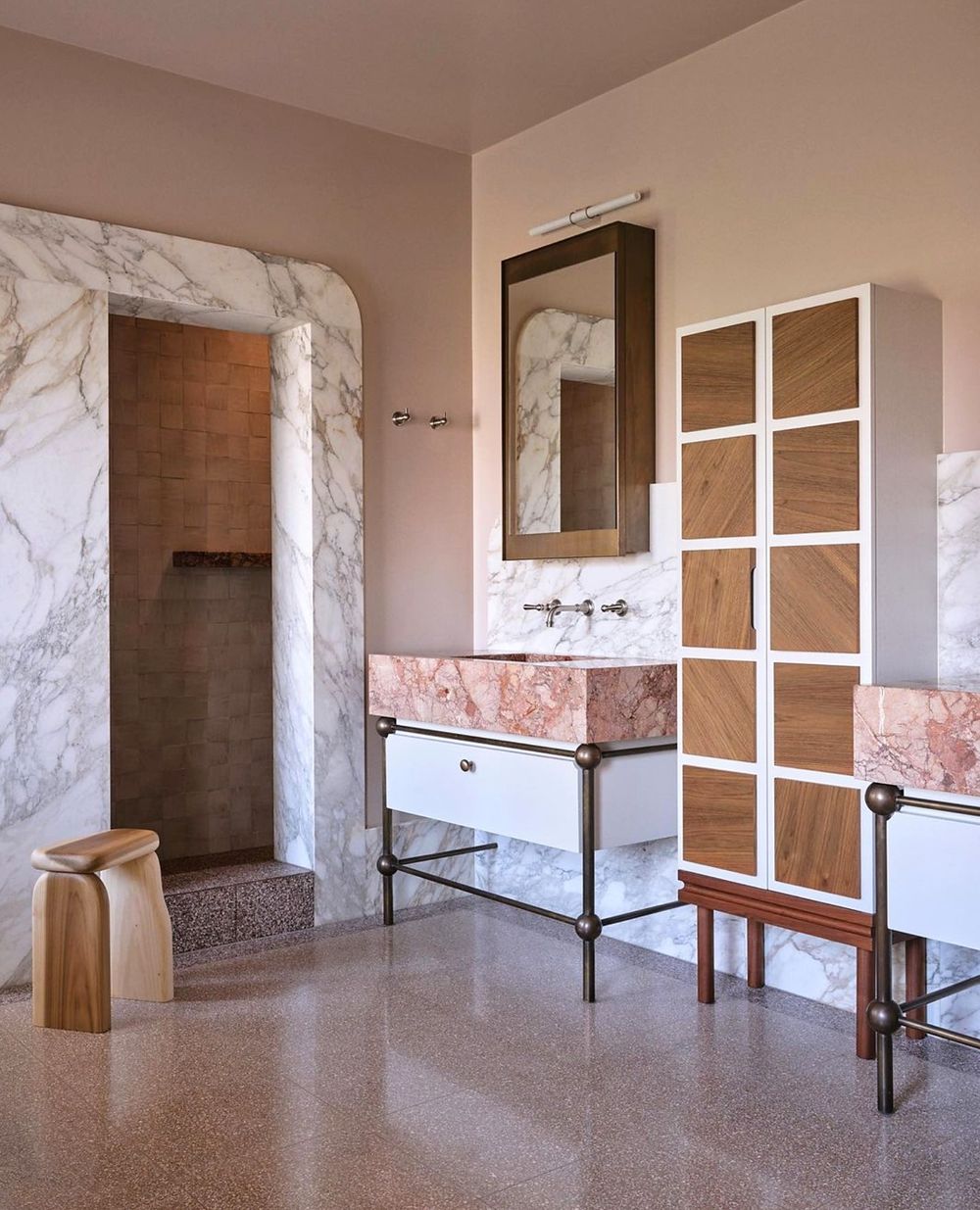 Contemporary Bathroom Design Dusty Pink Terrazzo floors 