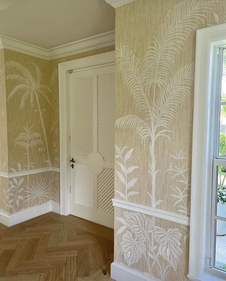 Tropical wallpaper Hand painting on a heavy texture grass cloth