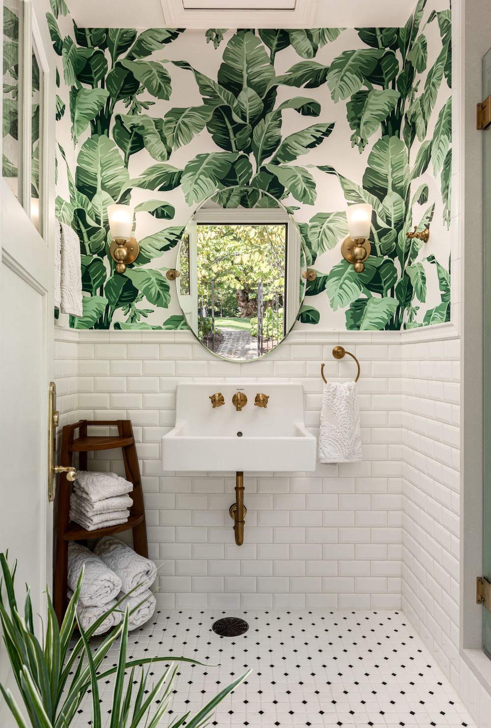 Tropical wallpaper bathroom design noblearchitects