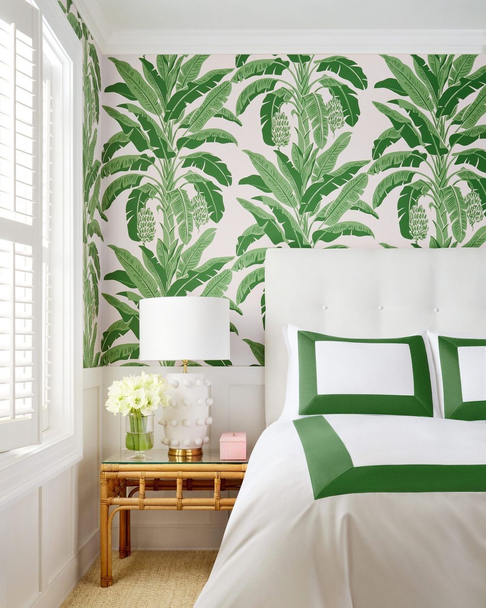 Tropical wallpaper ideas Green palm tree pattern thibaut_1886