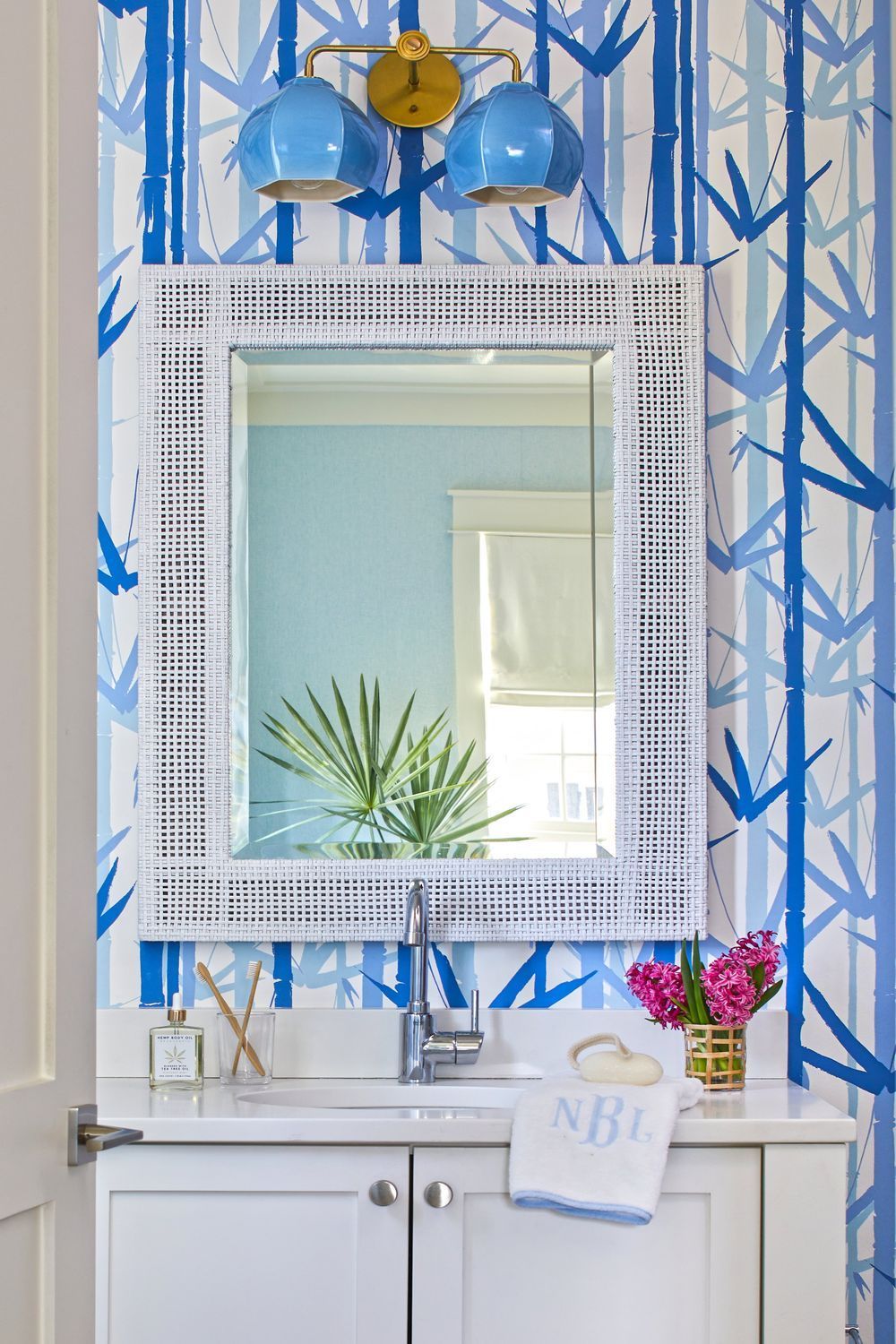 Tropical wallpaper bathroom vanity