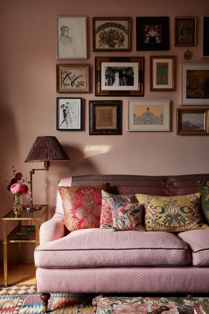 Pink living room sofa wall Leonora Hamill Architectural Digest