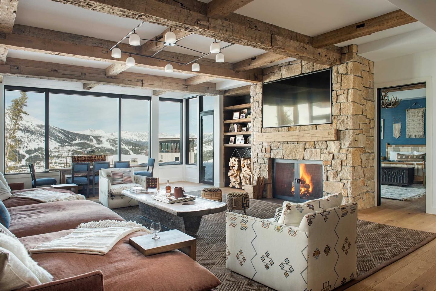 Ski Chalet Living Room Wood Ceiling beams