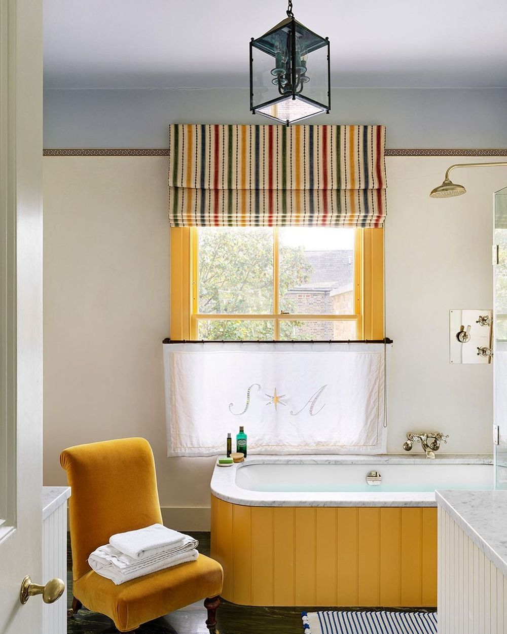 Yellow Bathroom ideas country Bathtub and Side Chair via @beataheuman