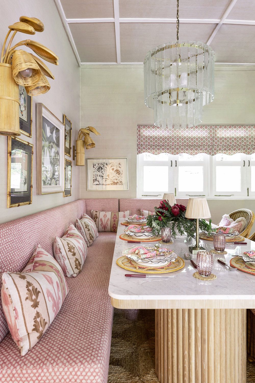 Banquette seating pink breakfast nook