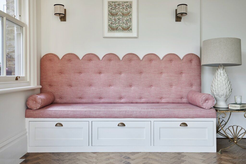 Banquette seating storage pink upholstery