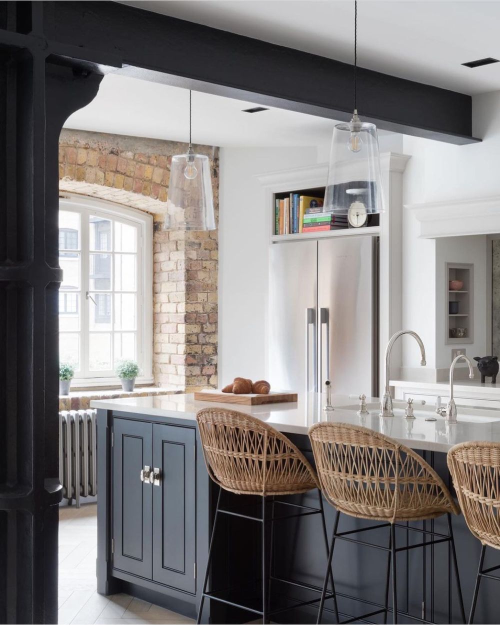 Ceiling beams black iron in kitchen design 