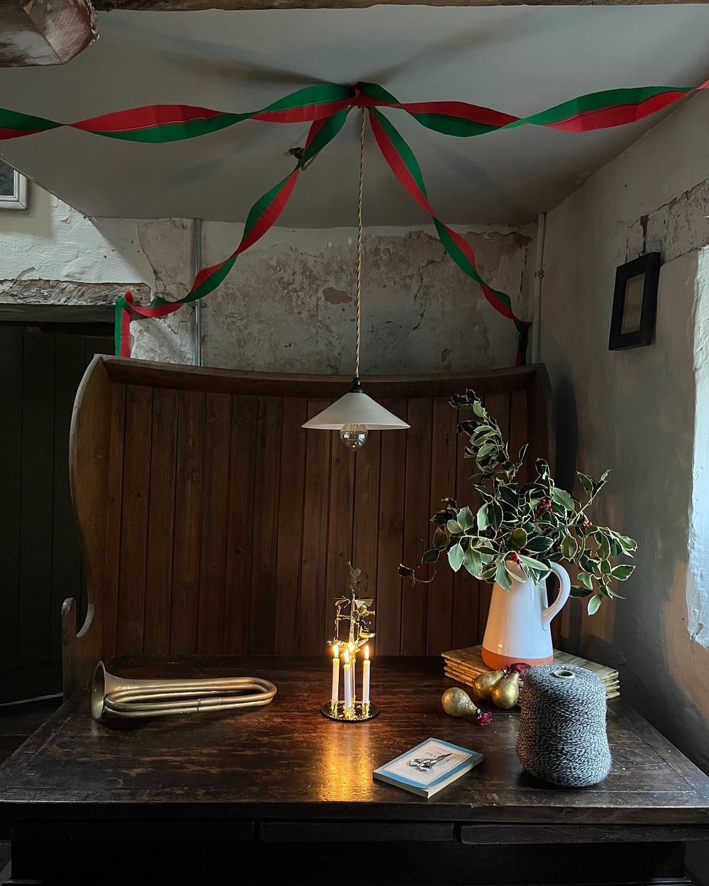 English country christmas decorating Red and Green Ribbons 