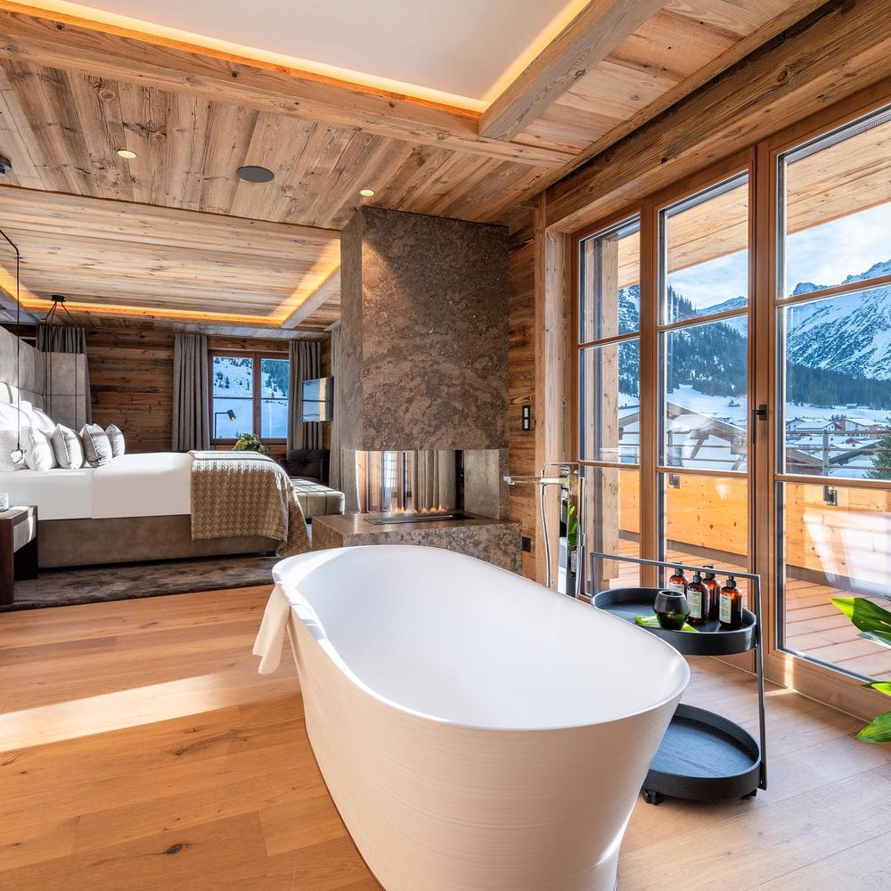 Ski chalet bathroom in bedroom design brambleski