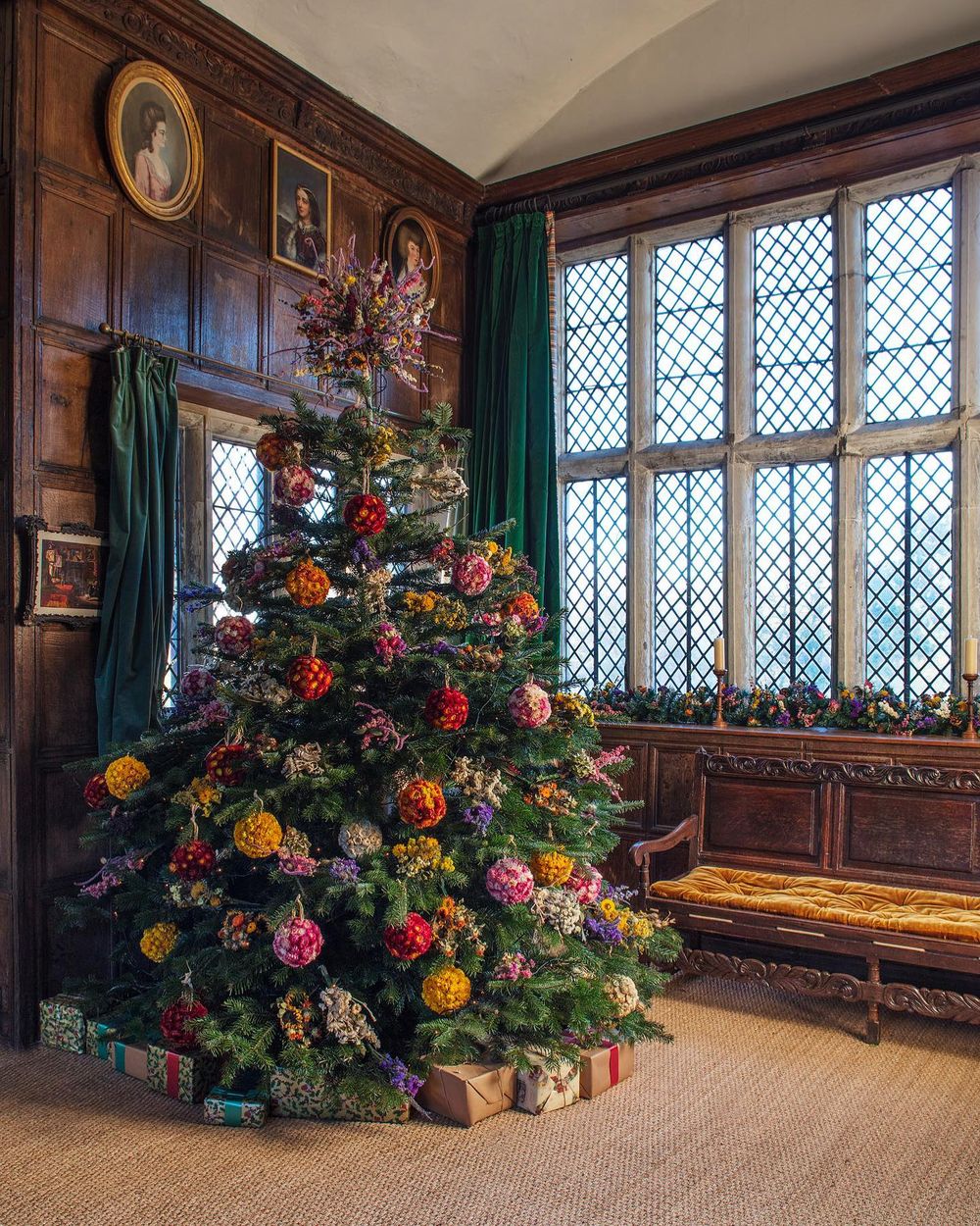 Traditional Christmas tree decor dried flower baubles and star Manor House clivenichols