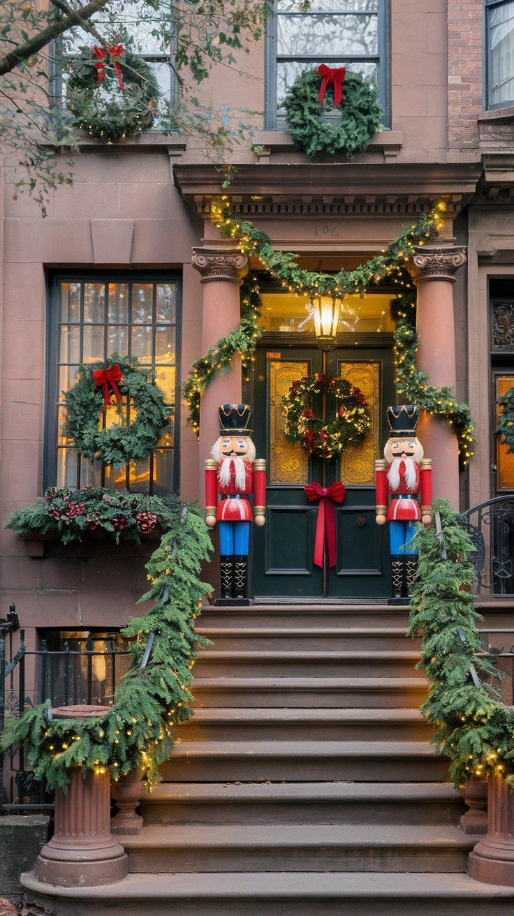 Boston brownstone decorated for Christmas