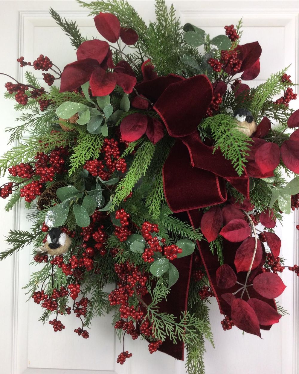 Burgundy Christmas Decor Evergreen wreath with berries createddesigns_bytammy