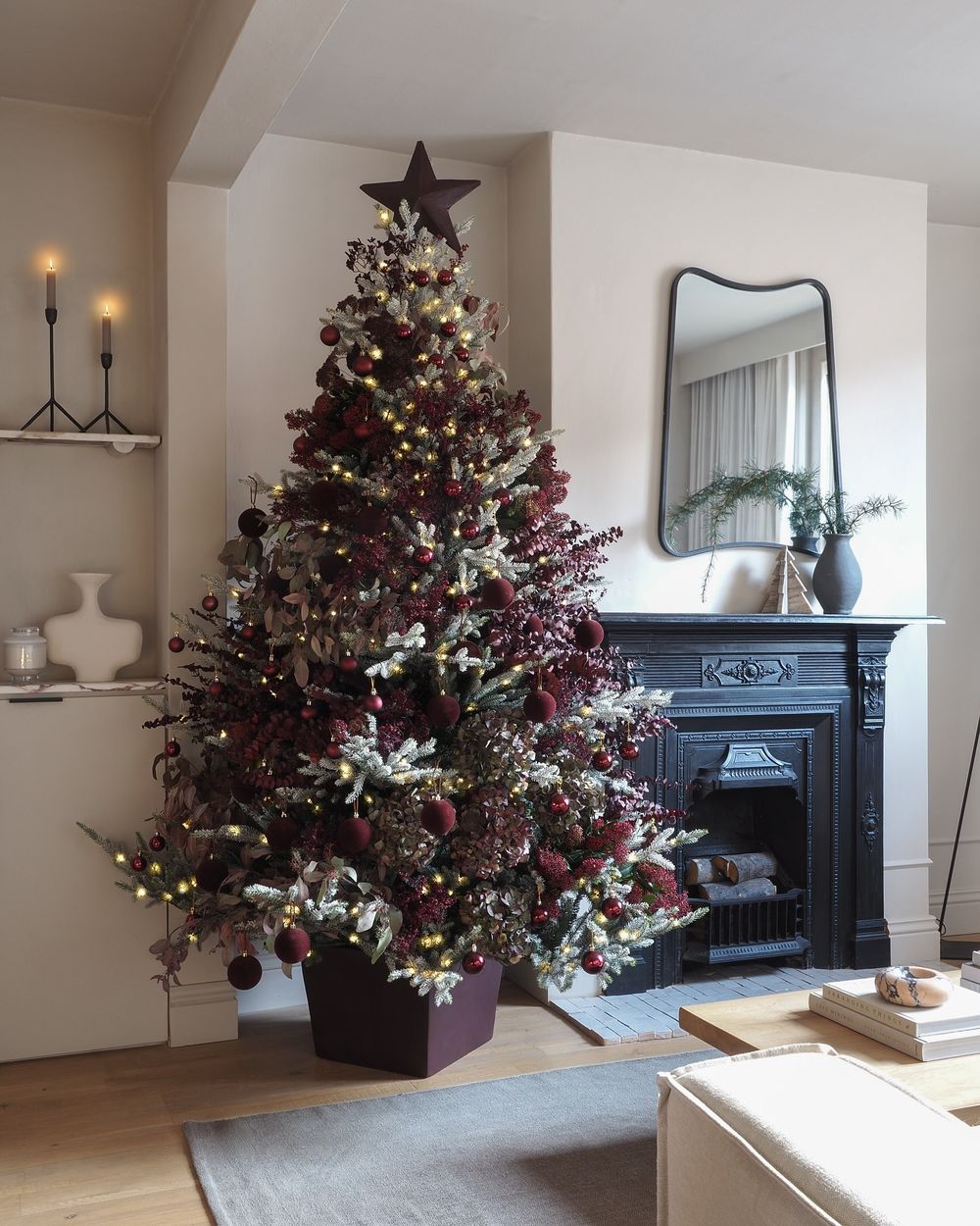 Burgundy Christmas Decor Tree box lukearthurwells