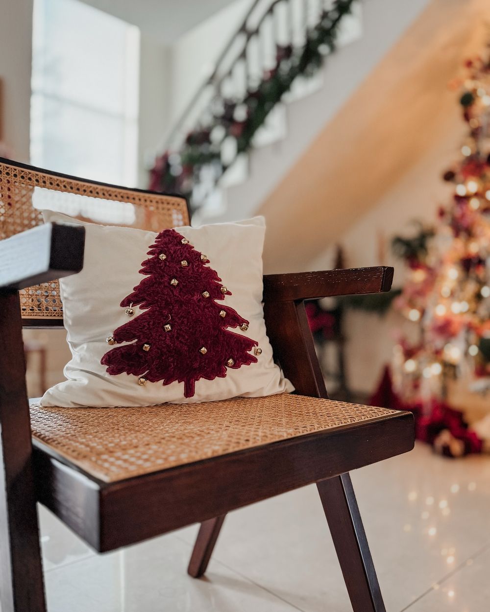 Burgundy Christmas Decor Tree throw pillow ohheyitskaye_home