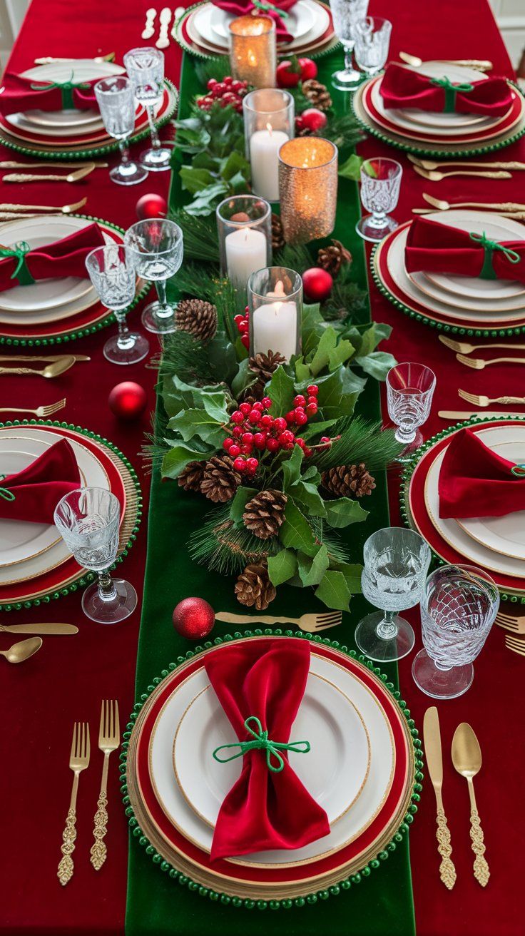 Christmas Dining Table Decor Classic Red and Green Theme