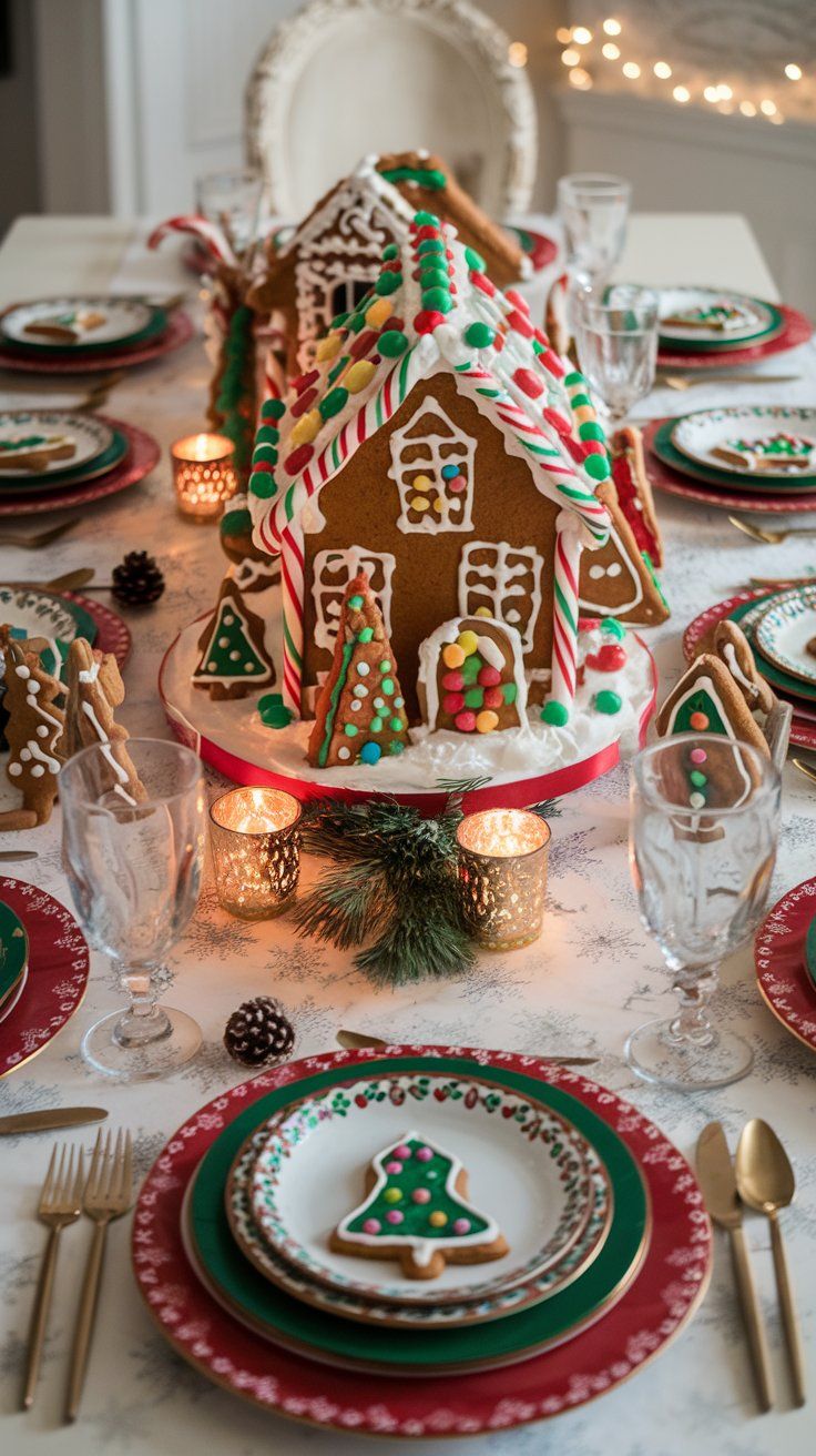 Christmas Dining Table Decor Gingerbread house