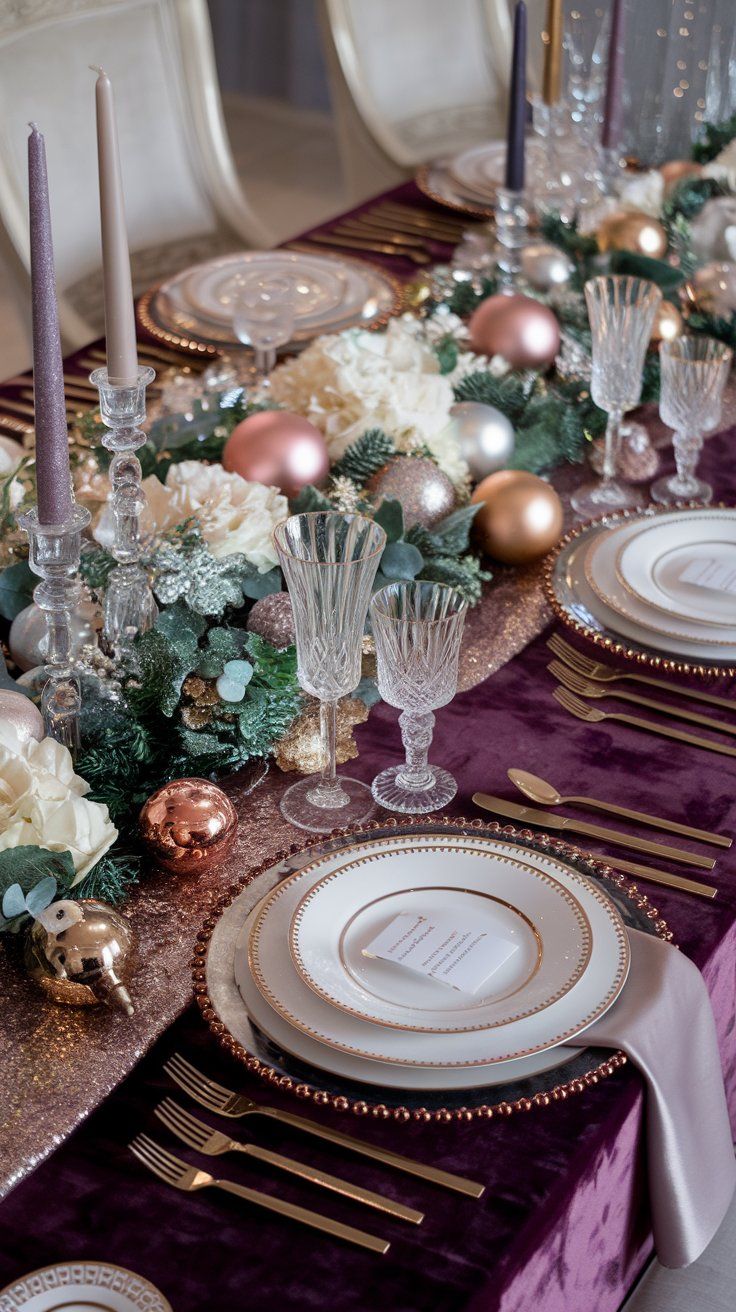 Christmas Dining Table Decor Metallic Glam Table