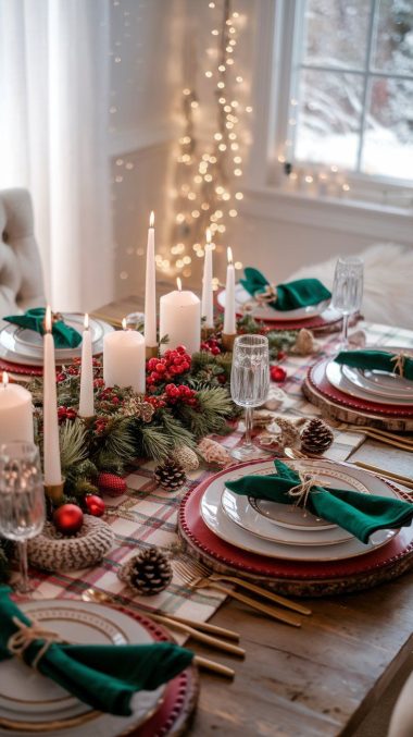 Christmas Dining Table Decor Plaid Cozy Textiles