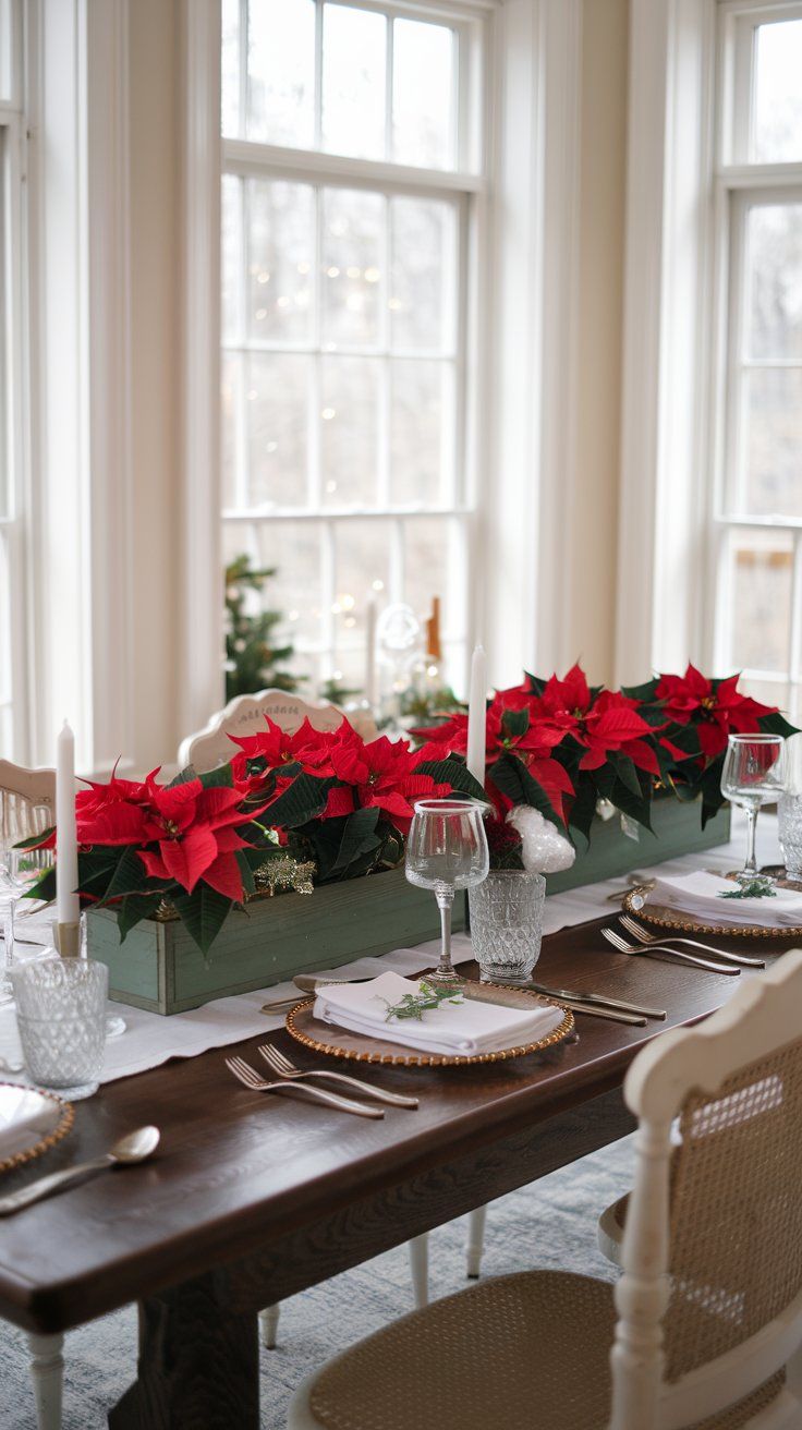 Christmas Dining Table Decor Poinsettia Centerpiece